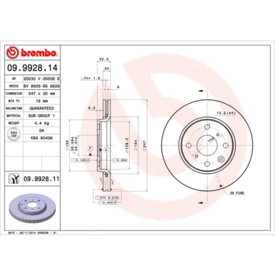Obrázek Brembo 09.9928.14 brzdový kotouč pár