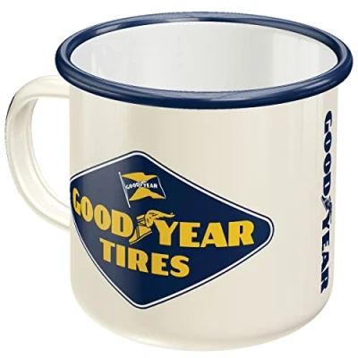 Obrázek Nostalgic Art Retro smaltovaný hrnek, 360 ml, Goodyear Logo White nápad na dárek pro fanoušky motoru, kempinkový vintage design