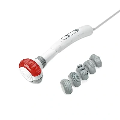 Obrázek medisana Ruční masážní přístroj HM 886, elektrický přístroj, na záda, šíji, ramena a nohy, vč. funkce červeného světla zahřívání, 2 intenzity, 5 nástavců