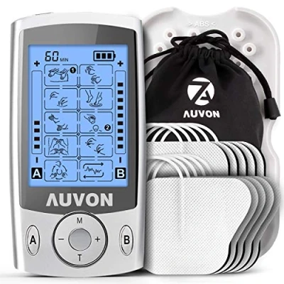Obrázek AUVON TENS Gerät, 2 Kanäle Reizstromgerät mit 20 Trainingsprogramme und 10 Stück Premium Elektroden Pads patentiertem Design zur Schmerzlinderung von Rücken, Schulter, Nacken, Bein
