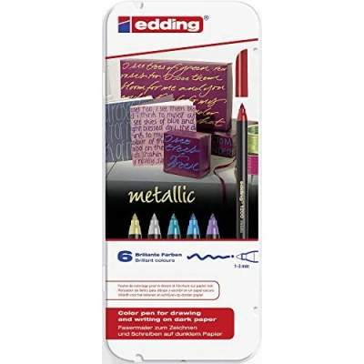 Obrázek edding 1200 metalických fixů vícebarevné 6 tužek kulatý hrot 13 mm pro malování, psaní a kreslení s lesklým metalickým efektem knihy hostů, pohlednice, fotoalba, scrapbook