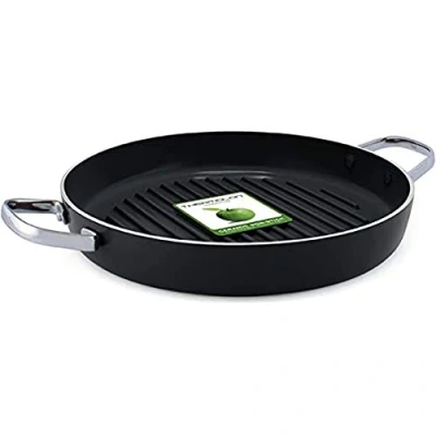 Obrázek GreenPan Essentials Runde Grillpfanne (28 cm), gesunde keramische Antihaftbeschichtung, PFAS frei, induktionsgeeignet, Spülmaschinengeeignet, Schwarz