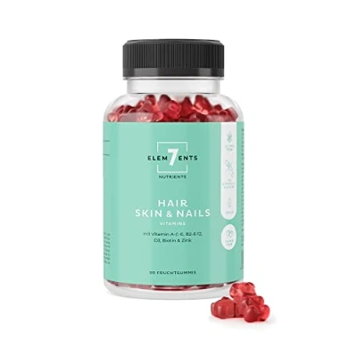 Obrázek Hair Skin Nails gumové ovocné gumy, bez cukru: vitamin a C D E B2 biotin, zinek, kůže na vlasy nehty vitamíny, ovoce, guma, medvídci, vlasové vitamíny gumoví medvídci cukru vitamínová