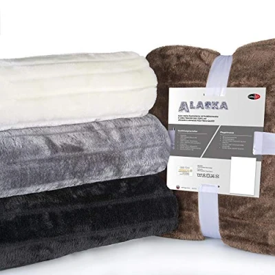 Obrázek CelinaTex Přikrývka 150 x 200 cm černá deka na pohovku denní deka, do bytu, imitace kožešiny vzhled tkané kožešiny, norka, fleece, dárek pro ženy, teplá Oeko TEX Alaska