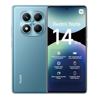 Obrázek Xiaomi Redmi Note 14 Pro smartphone, 8 + 256 GB, Blue, 200MP profesionální AI kamera, 5500mAh baterie, 32MP selfie funkce (bez nabíječky)