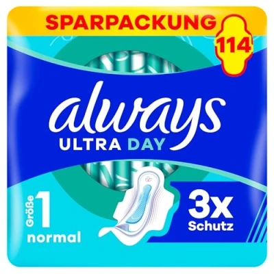Obrázek Always Dámské obvazy Ultra vel. 1, normální, 114 dámských vložek s křídly (3 x 38 kusů) Multipack, ultratenké a super absorpční