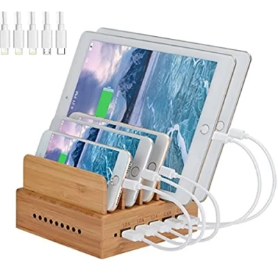Obrázek Yisen nabíjecí stanice na mobilní telefon, USB nabíječka, vícenásobná pro více zařízení smartphone, tablety (s 5 kabelem)