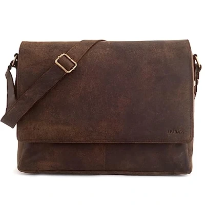 Obrázek LEABAGS Kožená taška přes rameno pánská &amp; dámská I Messenger Bag s ramenním popruhem pravá kůže na laptop do 15 palců pracovní kabelka, Přírodní tmavě