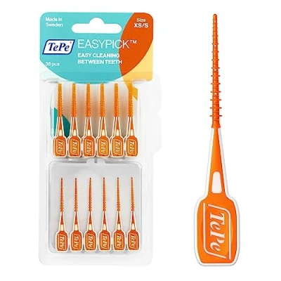 Obrázek TePe EasyPick Dental Stick XS/S / 1 x 36 kusů včetně praktického kapesního pouzdra Pro jednoduché, každodenní použití doma i na cestách
