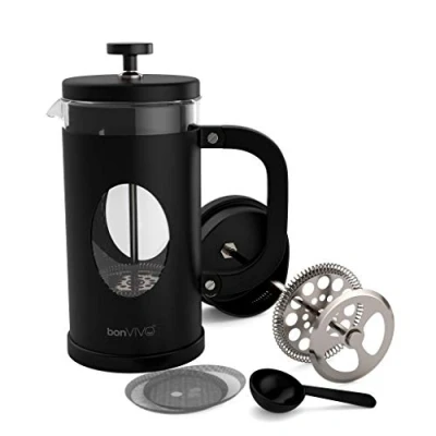 Obrázek bonVIVO Kávovar French Press černý 8 šálků Coffee Maker v měděném vzhledu kávová konvice ze skla s filtrem a rámem z ušlechtilé oceli lis na kávu dárky pro domácnost