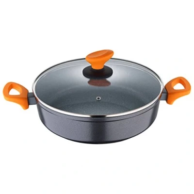 Obrázek San Ignacio Lavacio Cocoola s víkem 28 cm z kovaného hliníku antibakteriální vnitřní prostor mramor Whitford Gray celková indukce Baquelite rukojeť měkkým nádechem