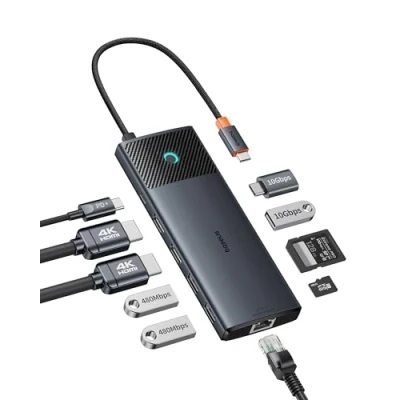 Obrázek Baseus dokovací stanice duální monitor, 10 Gbps v 1 se 2 HDMI Single 4K@120Hz, Dual 4K@ 60Hz, USB a C, Gigabit Ethernet PD 100W pro iPhone 15/Dell/HP/Lenovo další