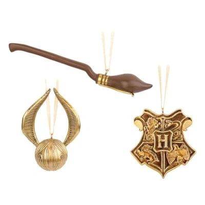 Obrázek Grupo Erik vánoční ozdoby sada figurek Zlatý Snitch Nimbus 2000 a Bradavice erb 3 na stromek figurky Harry Potter Merchandise