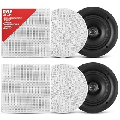 Obrázek Pyle Deckenlautsprecher, Einbaulautsprecher, 300W Deckenlautsprecher Bluetooth, 2 Wege Lautsprecher, Wandlautspreche, 25cm, Flache rund, Ceiling 28cm, für Zuhause/Büro