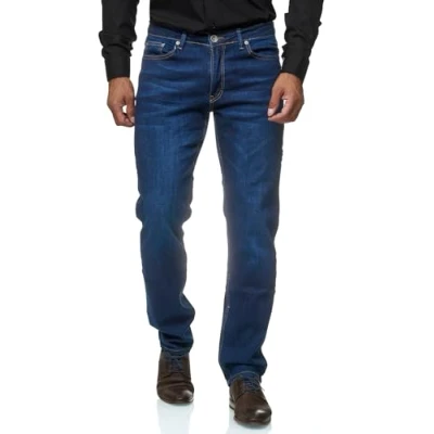 Obrázek JEEL Pánské džíny Regular Fit Straight Cut Stretch Džínové kalhoty Basic Washed, 01 námořnická modrá