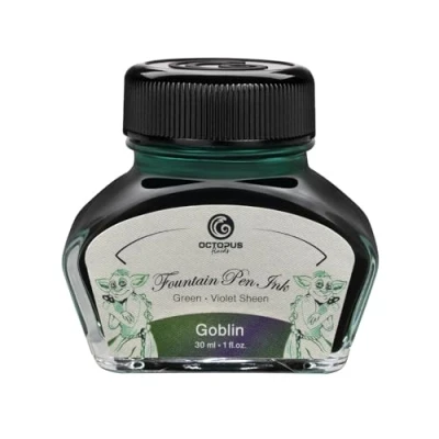 Obrázek Octopus Fluids Goblin Sheen Ink, plnicí inkoust v inkoustové sklenici, barevný inkoust, zelený, 30 ml