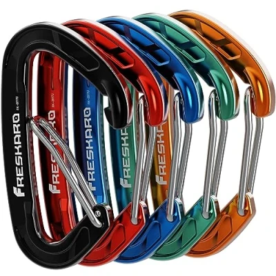 Obrázek FresKaro 8kN Karabiner Clips, Wiregate Heavy Duty, 5er Pack, Regenbogenfarben
