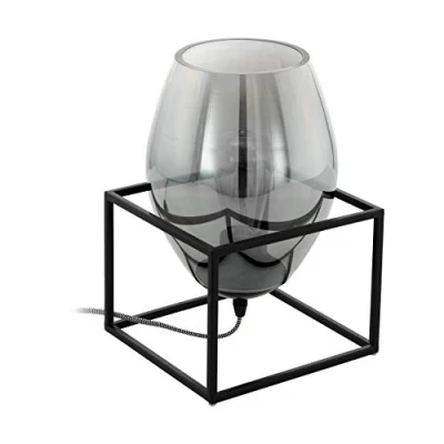 Obrázek EGLO stolní lampa Olival 1, lampa, na noční stolek z kovu v černé barvě a kouřové sklo, do obývacího pokoje, s vypínačem, objímka E27