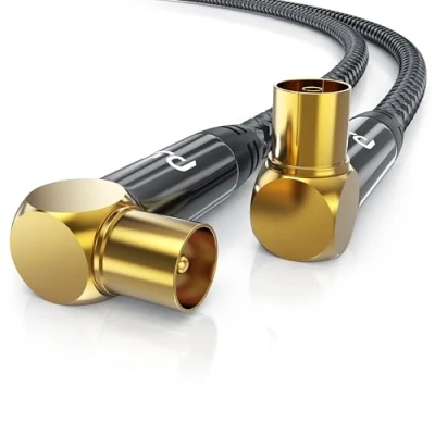 Obrázek CSL 2m HDTV anténní kabel S Braiding 8k 4k konektor (úhl) ke konektoru antény 135Db 75 Ohm 90 úhel DVB T a T2 C S2 Radio UKW DAB