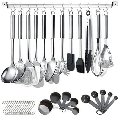 Obrázek Berglander Küchenutensilien Set 38 teilig, Edelstahl Kochgeschirr Set, Küchenhelfer mit Utensilienhalter und Haken zum Aufhängen Spülmaschinenfest