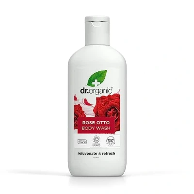 Obrázek Dr Organic Rose Otto mycí gel na tělo, sprchový gel, přírodní, veganský, bez pokusů zvířatech, parabenů a SLS, recyklovatelný recyklovaný z plastu vázaného v moři, certifikovaný, organický,