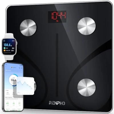 Obrázek RENPHO Osobní váha pro měření tělesného tuku, osoby s aplikací 180 kg/400 lbs, digitální Bluetooth analýzu BMI, svalové hmoty, proteiny, BMR, černá