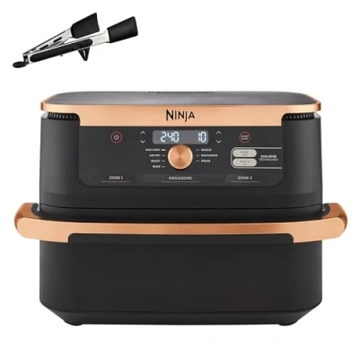 Obrázek Ninja Horkovzdušná fritéza Foodi FlexDrawer Dual Zone, s 10,4násobným a vyjímatelným oddělovačem, nepřilnavý povrch, koš vhodný do myčky, 7 v 1, černá měď, AF500EUCP