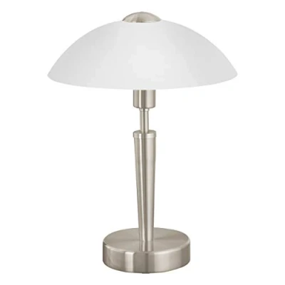 Obrázek EGLO stolní lampa Solo 1, 1 plamenná lampa, na noční stolek z kovu ve stříbrné barvě a skle v bílé satinované, objímka E14, vč. dotykového stmívače