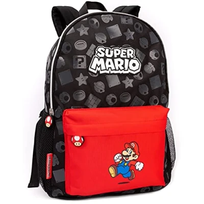 Obrázek Super Mario batoh pro chlapce a dívky Dětský červenohnědý černý školní Nintendo Taška na hráče s nastavitelnými ramínky, černá