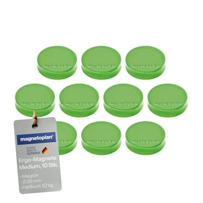Obrázek magnetoplan Ergo magnety, Medium ØxV 30 x 8 mm 10 kusů, zelená Maig Silná přilnavost 0,7 kg Pro ledničku, bílou tabuli, magnetickou tabuli
