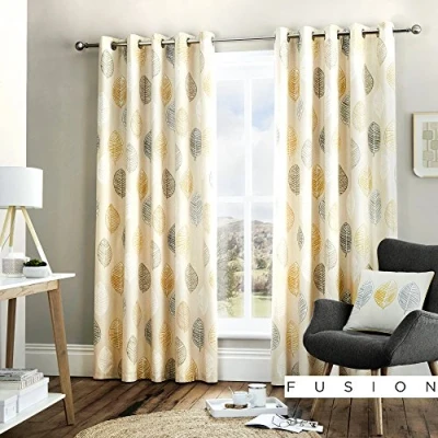 Obrázek Fusion Home Furnishings Skandi Leaf Vorhänge mit Ösen, 1 Paar, 100% Baumwolle, Ocker, 168 x 229cm