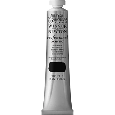 Obrázek Winsor &amp; Newton Profesionální akrylová barva 2337386 v umělecké kvalitě, vysoká brilantnost barev a krycí schopnost, archivní kvalita, 200 ml tuba marťanská černá