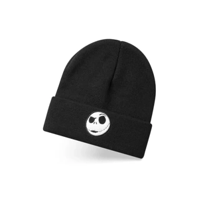 Obrázek Disney Čepice The Nightmare Before Christmas Unisex Beanie v černé barvě Pletená zimní čepice s vyšívaným charakterem Jack Skellington pro dámy a pány Teplá jednotné velikosti, černá