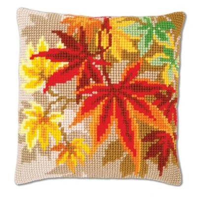 Obrázek Vervaco PN 0157754 Kreuzstichkissen Herbstblätter Kreuzstichset, Baumwolle, mehrfarbig, 40 x cm / 16&quot;