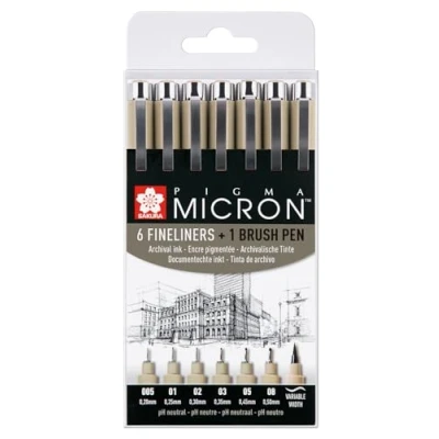 Obrázek SAKURA mikrofix Pigma Micron sada 6 Fine linky &amp; 1 Brush štětec kolíková