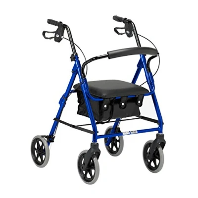Obrázek Days Lightweight Wheel Rollator, Folding Four Walker with Padded Seat, Ergonomic Handles, Carry Bag, Lockable Brakes, Mobility Aids, Small, Blue