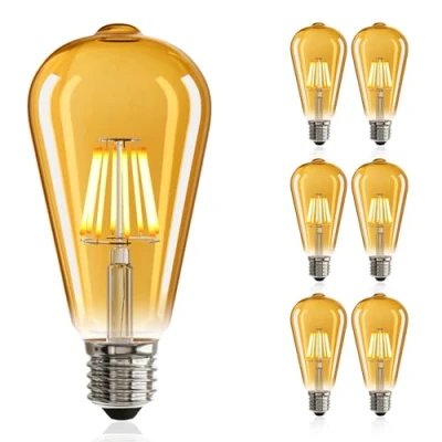 Obrázek NUODIFAN LED Edison žárovka E27, 6 x 8 W vintage stmívatelná Filament jantarové sklo (1000 lumenů, 2700 K) Ideální pro dekorativní