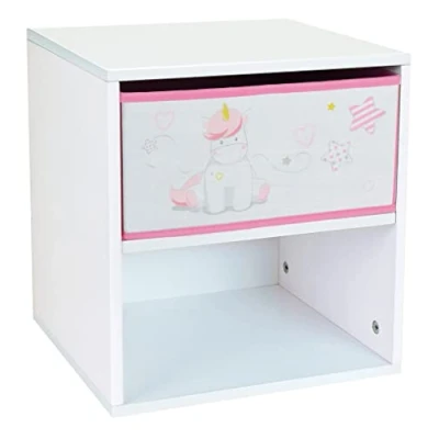 Obrázek Fun House Licorne Chevet/Table nuit Avec tiroir H.36 33 x P. 30 cm Pour Enfant 713045 Einhorn Nachttisch mit Schublade, H 36 L für Kinder, Holz, weiß/rosa, à partir de 2 ans
