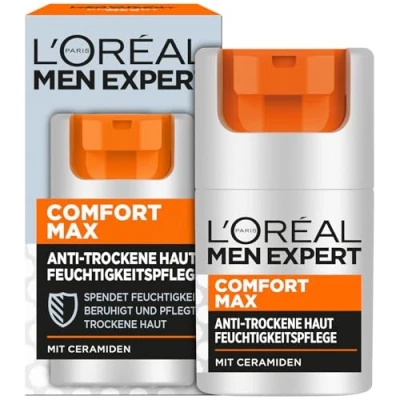 Obrázek L&#039;Oréal Men Expert Péče o obličej proti suché pokožce pro muže, hydratační krém namáhanou pokožku, pleťový muže s ceramidy, Comfort Max, 1 x 50 ml