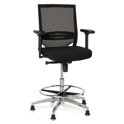 Obrázek hjh OFFICE 657550 Pracovní židle Counterstuhl TOP Work 77 látka/síť černá kancelářská vysoká, ergonomická, výškově nastavitelná a opěrka nohou