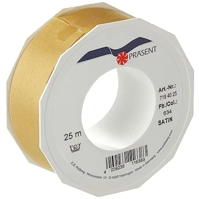 Obrázek PRÄSENT C.E. Pattberg Satin Gold, 25 m Satinband zum Einpacken von Geschenken, 40 mm Breite, Geschenkband Dekorieren &amp; Basteln, Dekoband, Anlass