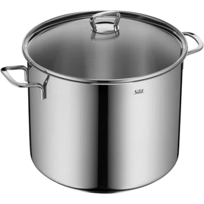Obrázek Silit hrnec na zeleninu polévku, indukční 28 cm, skleněná poklice, vysoký 12 l, ušlechtilá ocel leštěná, bez povrchové úpravy, vhodný do trouby