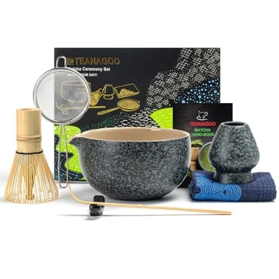 Obrázek TEANAGOO Japonská čajová sada (7 kusů) metlička Matcha s nálevkou bambus na sníh (chasen) lopata (Chashaku), držák šlehací metličku, přípravu čaje. N17