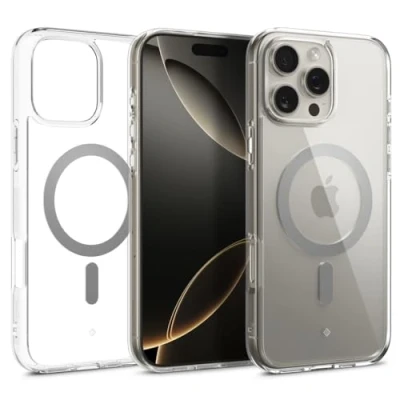 Obrázek Caseology pouzdro Capella Mag Pro iPhone 16 Max [ultra čiré] Magnetická ochrana proti pádu ve vojenské kvalitě s bočním vzorem, ochranné čirá šedá