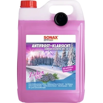 Obrázek SONAX AntiFrost+průhledná borovice limba připravená k použití až do 20 C (5 litrů) rychlý a efektivní čistič skel bez šmouh na zimu č. výrobku 01315000