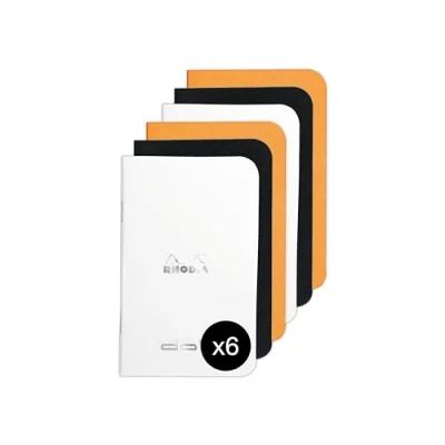Obrázek Rhodia 119156AMZC Ein Set mit 6 Notizbüchern 7,5 x 12 cm 48 Seiten 80 g/m² 3 Farben (Orange, Schwarz und Weiß)