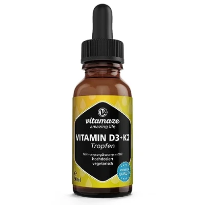 Obrázek Kapky vitamínu D3 + K2 ve vysokých dávkách, 50 ml (1+ let), 1000 IE vitaminu K2, tekutina více než 99,7 % All Trans MK 7, laboratorně testováno a bez zbytečných přísad, vyrobeno v Německu