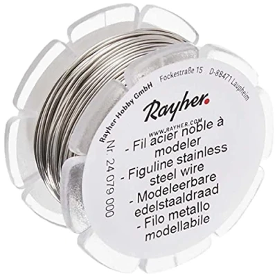 Obrázek RAYHER HOBBY 24079000 drát z ušlechtilé oceli, modelovací drát, 0,5 mmø, cívka 10 m, pro ruční práce a modelování šperků, drátěných soch, nerez, stříbro
