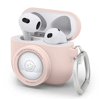 Obrázek elago Obal Snapshot kompatibilní s AirPods 3 a AirTags, roztomilý klasický design fotoaparátu, kryt lokátor, včetně přívěsku na klíče [Tracking Device není součástí dodávky] (růžové)