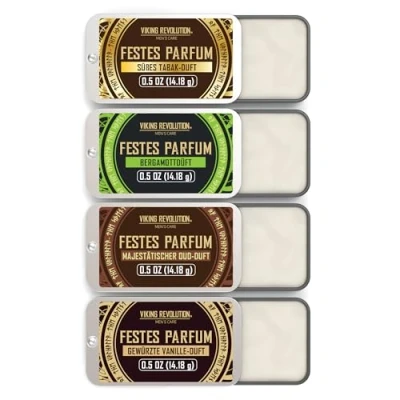 Obrázek Viking Revolution Kolonya pevný parfém pro muže pánský s vanilkou koření, sladký tabák, majestátní oud, bergamot dárky 4 balení x 14 g